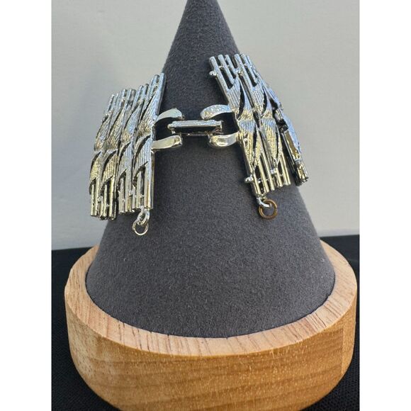 Vintage 1950s Silver Plated Brutalist Bracelet - Picture 2 of 6